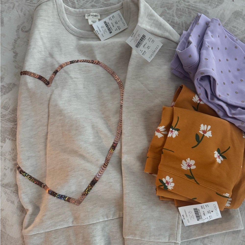 J Crew girls bundle: heart sweatshirt with Sequin Detail and 2 pairs of leggings